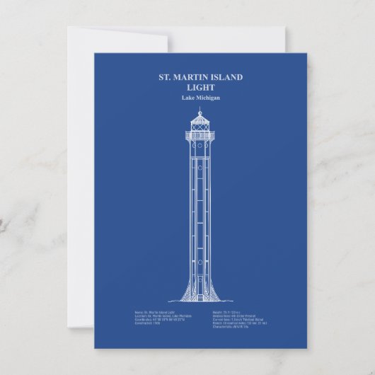 Vuurtoren van St. Martin Island - Michigan - AD Notitiekaartje (Voorkant)