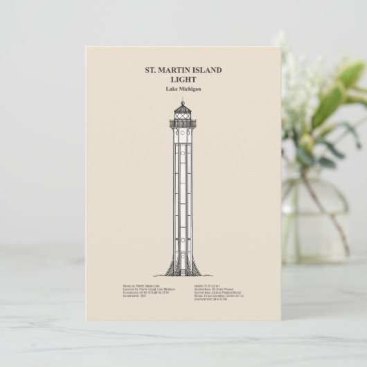 Vuurtoren van St. Martin Island - Michigan - SBD Bedankkaart (Staand voorkant)