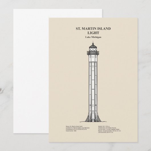 Vuurtoren van St. Martin Island - Michigan - SBD Bedankkaart (Voorkant / Achterkant)