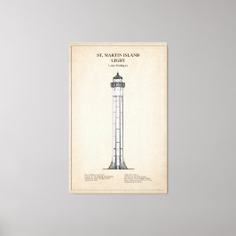 Vuurtoren van St. Martin Island - Michigan - SBD Canvas Afdruk