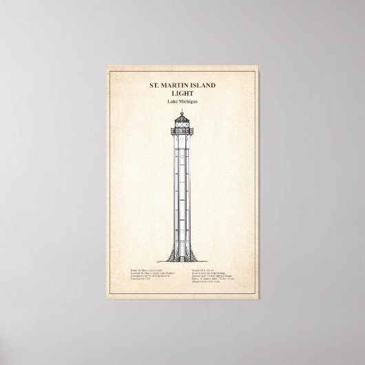 Vuurtoren van St. Martin Island - Michigan - SBD Canvas Afdruk (Voorkant)