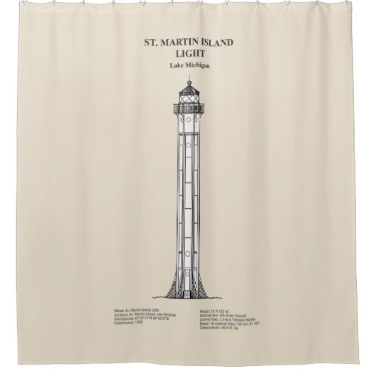 Vuurtoren van St. Martin Island - Michigan - SBD Douchegordijn (Voorkant)