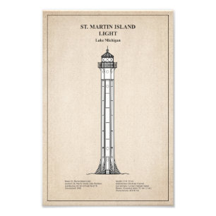 Vuurtoren van St. Martin Island - Michigan - SBD Foto Afdruk
