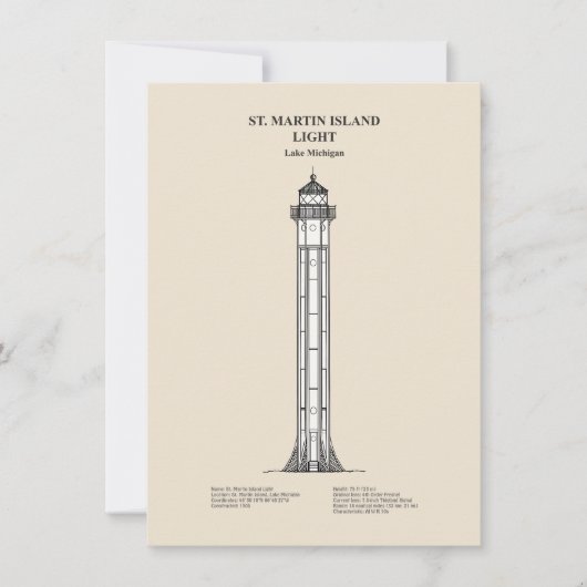 Vuurtoren van St. Martin Island - Michigan - SBD Notitiekaartje (Voorkant)