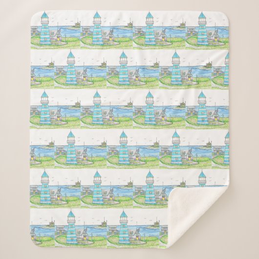 Vuurtoren van Turquoise Sherpa Blanket Deken (Voorkant)