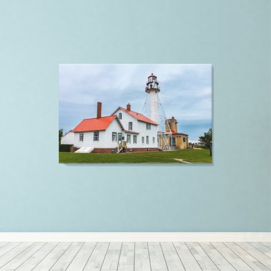 vuurtoren van Whitefish Point Canvas Afdruk (Insitu (Houten vloer))
