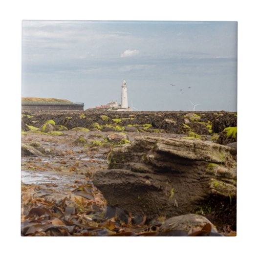 Vuurtoren van Whitley Bay Tegeltje (Voorkant)