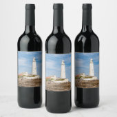 Vuurtoren van Whitley Bay Wijn Etiket (Flessen)