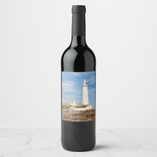 Vuurtoren van Whitley Bay Wijn Etiket (Voorkant)