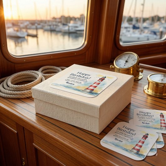 Vuurtoren Verjaardag Lichtend Licht Vierkante Sticker