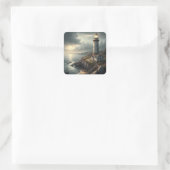 vuurtoren vierkante sticker (Tas)