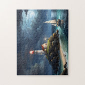 Vuurtoren volle maan lege rij boot legpuzzel (Verticaal)