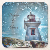 Vuurtoren voor de Blauwe Nautische Stekelkust Kartonnen Onderzetters (Voorkant)