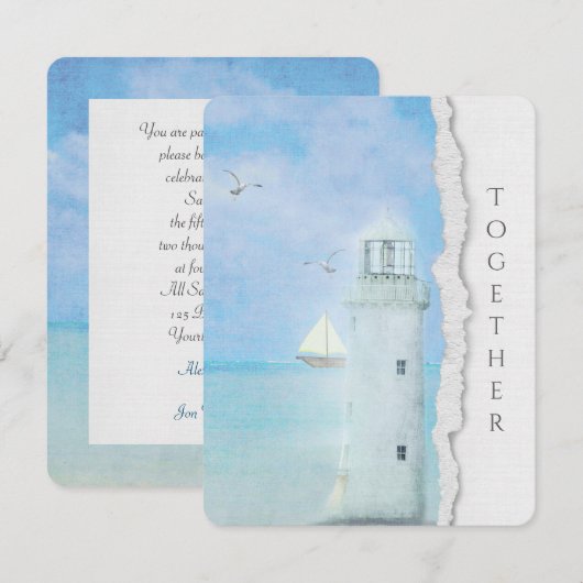 vuurtoren voor de bruiloft van de oceaan en zeilbo kaart (Voorkant / Achterkant)