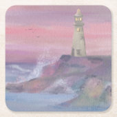 vuurtoren voor de kust van Bluff met roze lucht Kartonnen Onderzetters (Voorkant)
