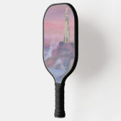 vuurtoren voor de kust van Bluff met roze lucht Pickleball Paddle (Links)
