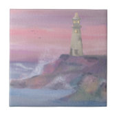 vuurtoren voor de kust van Bluff met roze lucht Tegeltje (Voorkant)