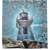 Vuurtoren voor de Noordzee Blauwe Kustlijn Douchegordijn (Voorkant)