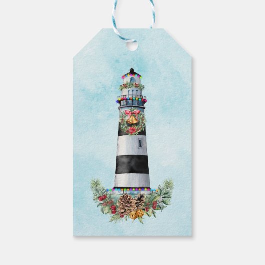 Vuurtoren voor kerstaire Waterverf Cadeaulabel (Achterkant)