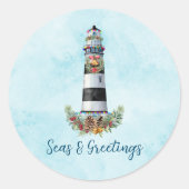 Vuurtoren voor kerstaire Waterverf Ronde Sticker (Voorkant)