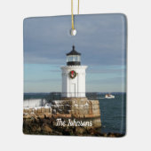 Vuurtoren voor kerstmis keramisch ornament (Links)