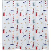 vuurtoren voor zeeschepen strandtint patroon douchegordijn (Voorkant)