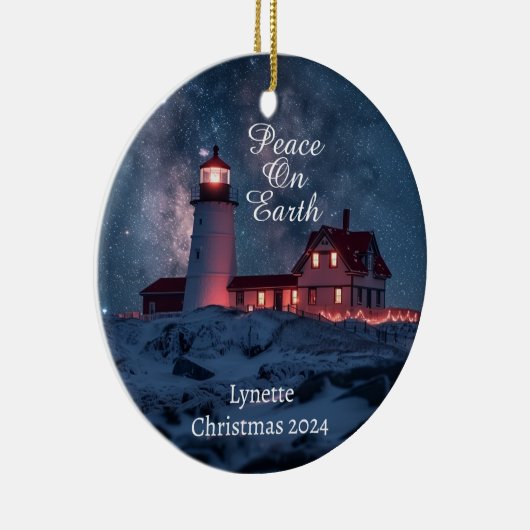 Vuurtoren Vrede op Aarde Gepersonaliseerd Ornament (Rechts)