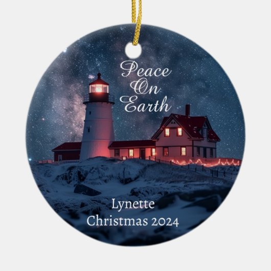 Vuurtoren Vrede op Aarde Gepersonaliseerd Ornament (Voorkant)