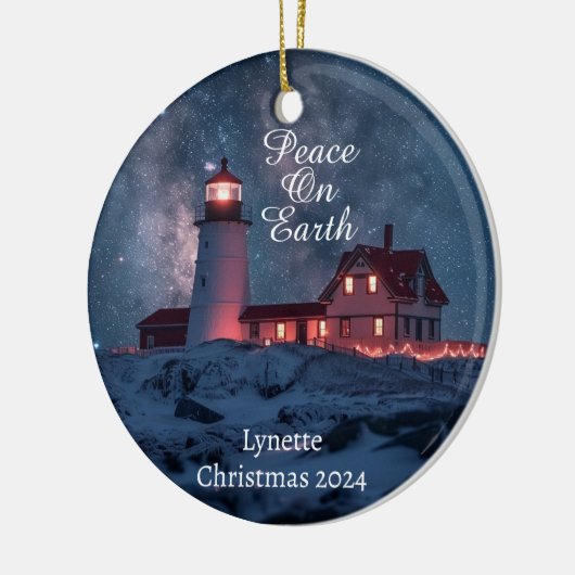 Vuurtoren Vrede op Aarde Gepersonaliseerd Ornament (Links)