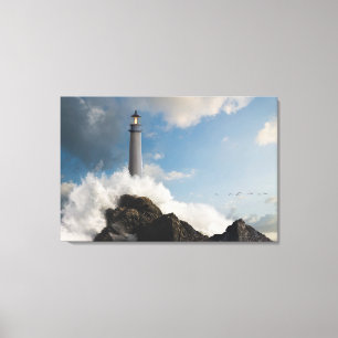 vuurtoren   Vuurtoren met drijfgolven Canvas Afdruk
