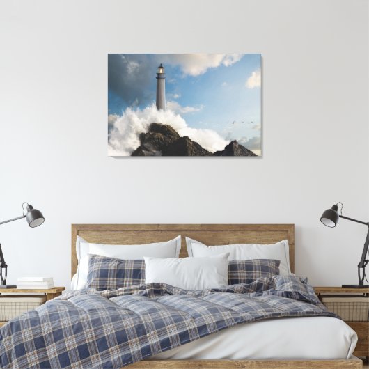 vuurtoren | Vuurtoren met drijfgolven Canvas Afdruk (Insitu (Slaapkamer))