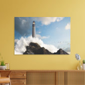vuurtoren | Vuurtoren met drijfgolven Canvas Afdruk (Insitu (Woonkamer))