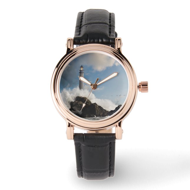 vuurtoren | Vuurtoren met drijfgolven Horloge (Voorkant)