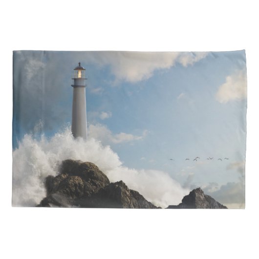 vuurtoren | Vuurtoren met drijfgolven Kussensloop (Achterkant)