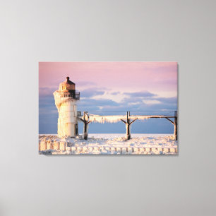 vuurtoren   vuurtoren van het meer Michigan Canvas Afdruk