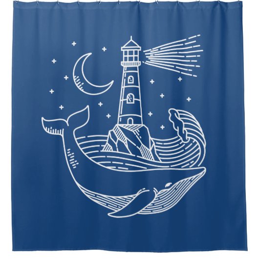 vuurtoren walvis douchegordijn (Voorkant)