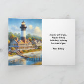 Vuurtoren Waterverf Happy Birthday Kaart (Binnen)