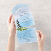 Vuurtoren Waterverf Nautical Wedding All In One Uitnodiging (Afscheurbaar)