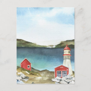 Vuurtoren waterverf Ocean Mountains Briefkaart