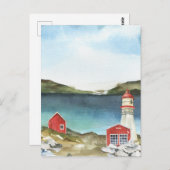 Vuurtoren waterverf Ocean Mountains Briefkaart (Voorkant / Achterkant)