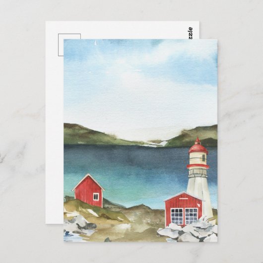Vuurtoren waterverf Ocean Mountains Briefkaart (Voorkant / Achterkant)