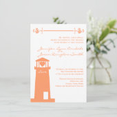 Vuurtoren Weddenschap Koraal Nautische uitnodiging (Staand voorkant)