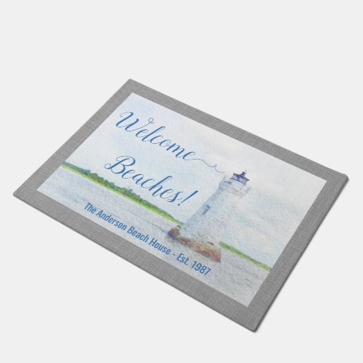 Vuurtoren Welkom Stranden Waterverf Deurmat (Schuin)