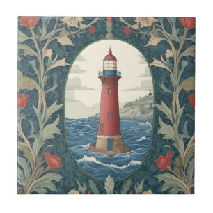 Vuurtoren William Morris stijl oceaan zee nautisch Tegeltje