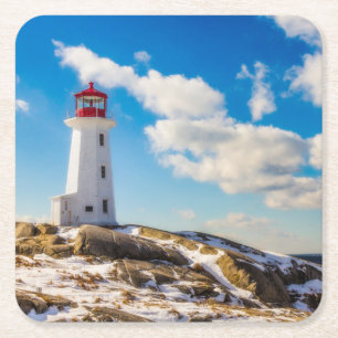 vuurtoren   Winter in Peggy's Cove, Nova Scotia Kartonnen Onderzetters