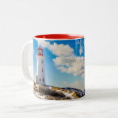 vuurtoren | Winter in Peggy's Cove, Nova Scotia Tweekleurige Koffiemok (Voorkant links)