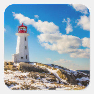 vuurtoren   Winter in Peggy's Cove, Nova Scotia Vierkante Sticker