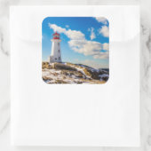 vuurtoren | Winter in Peggy's Cove, Nova Scotia Vierkante Sticker (Tas)