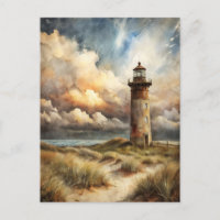 Vuurtoren Zeegezicht Kust Waterverfschilderij