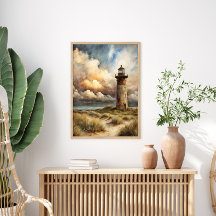Vuurtoren Zeegezicht Kust Waterverfschilderij